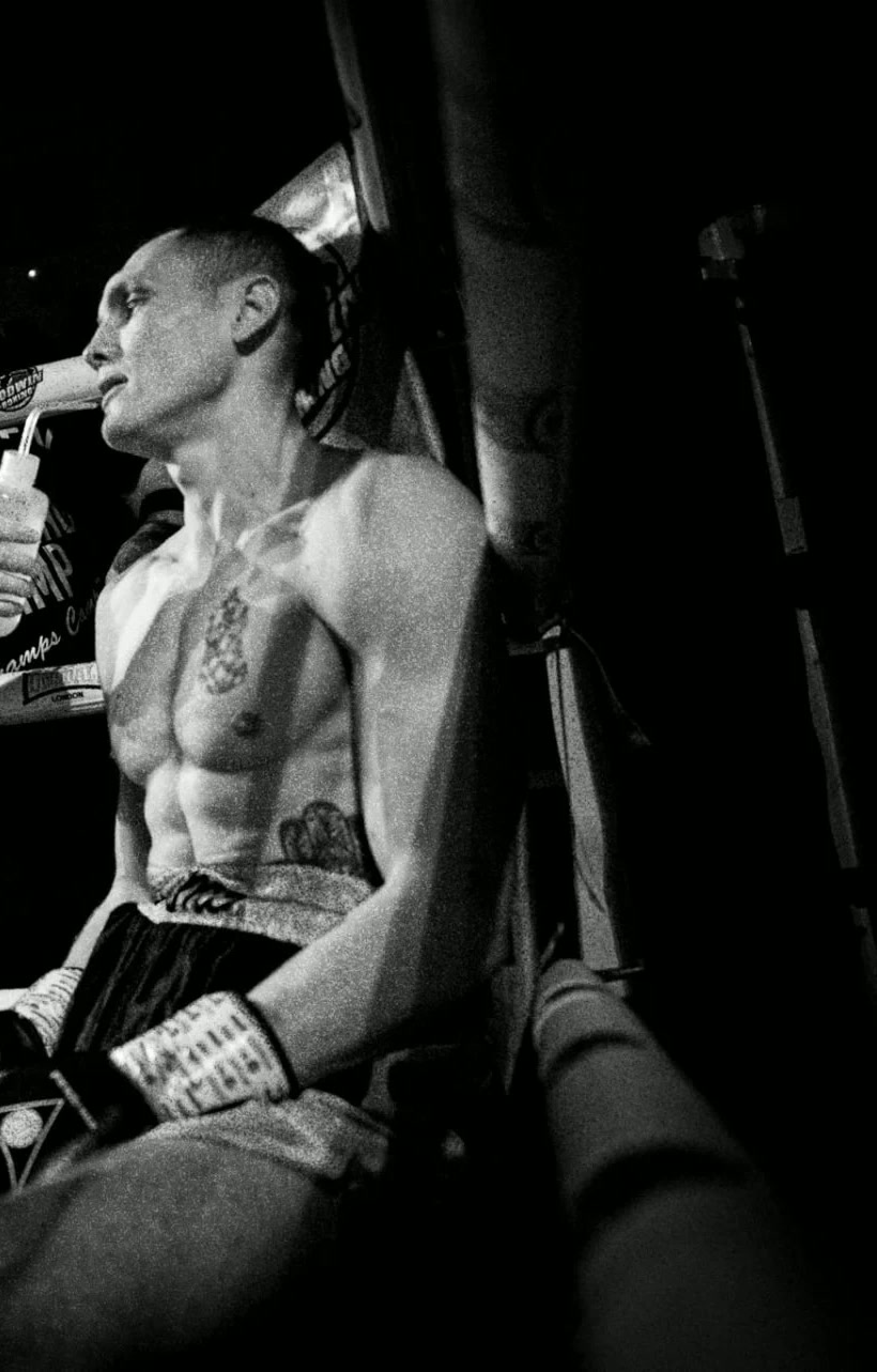 Ed with his corner team during a fight in London