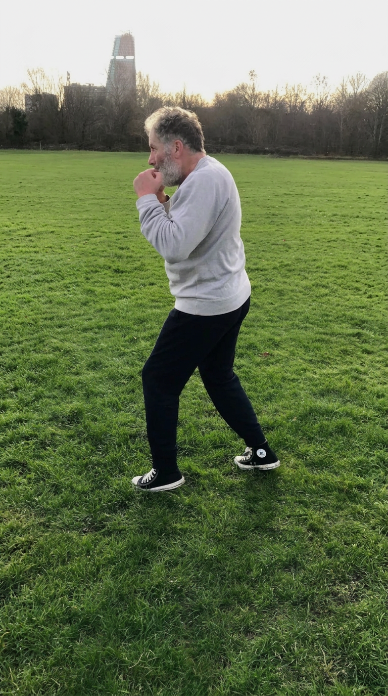 Norman, shadow boxing on Wormwood Scrubs